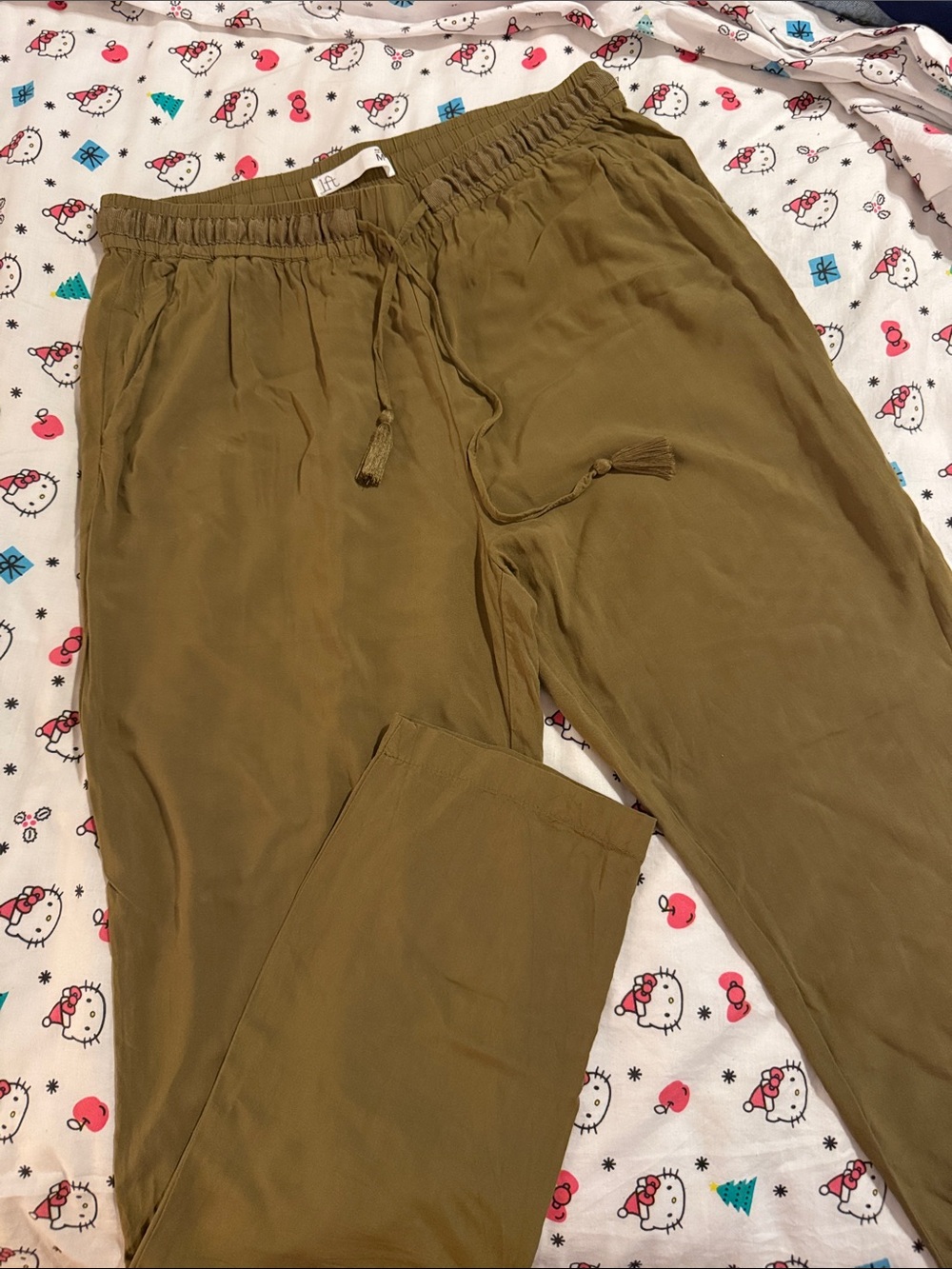 Lefties Olive Green Drawstring Pants
